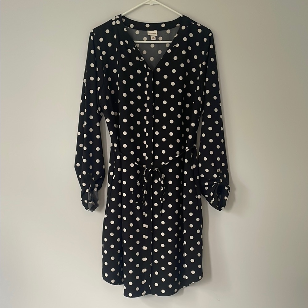 Merona Black and White Polka Dot Long Sleeve Dress